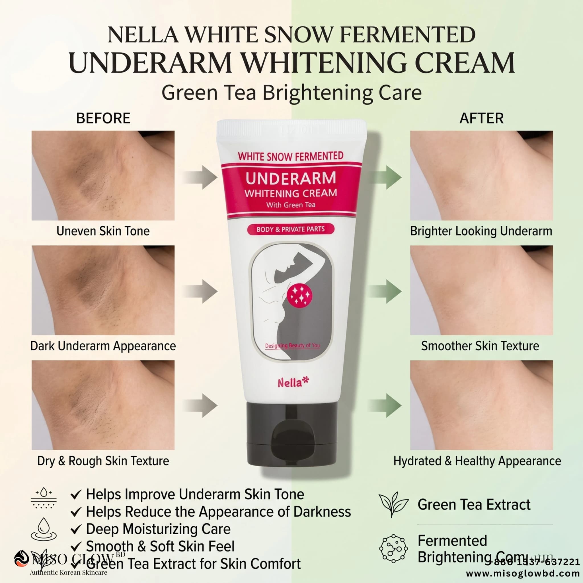Nella White Snow Fermented Underarm Whitening Cream With Green Tea 50ml